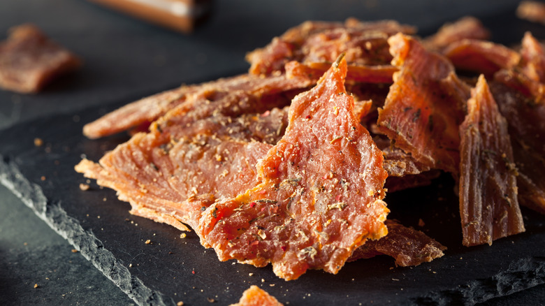 Turkey jerky on slate plate