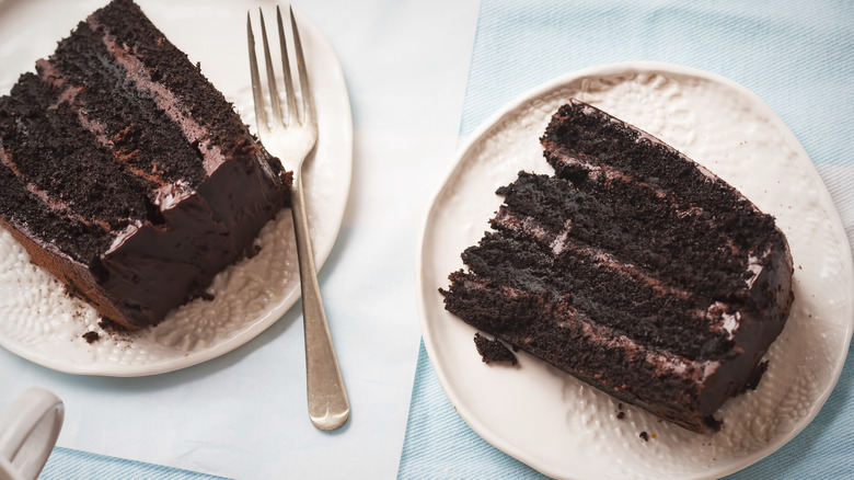 Plates of chocolate cake