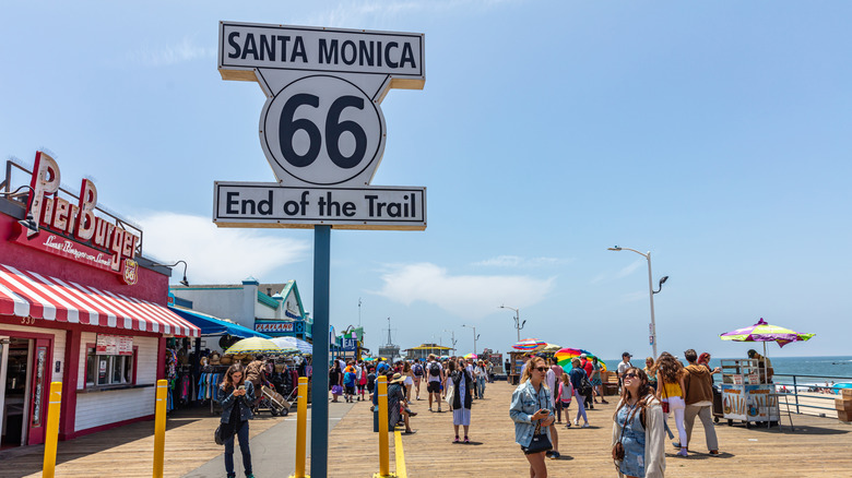 Vintage Santa Monica end of the trail sign on the pier