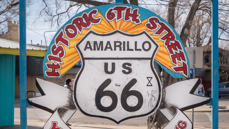 Vintage themed historic Route 66 sign in Amarillo