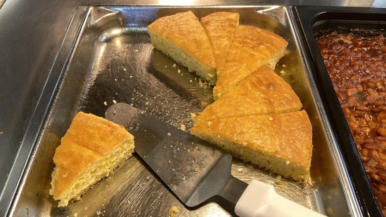 cornbread slices in serving tray