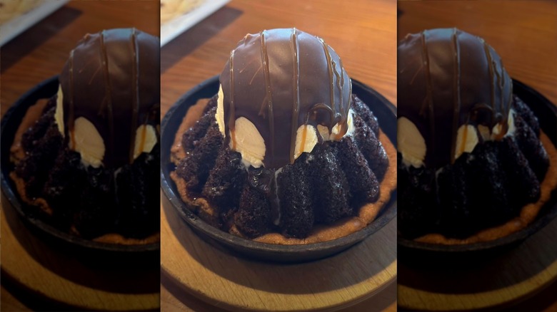 Chili's chocolate lava cake on a skillet cookie