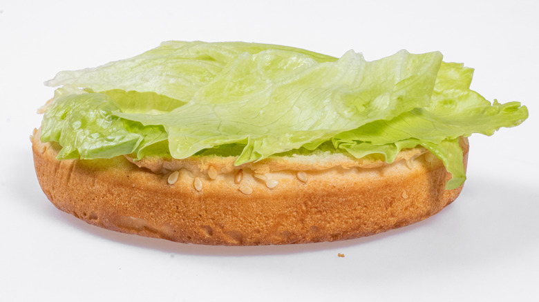 Iceberg lettuce on a bun