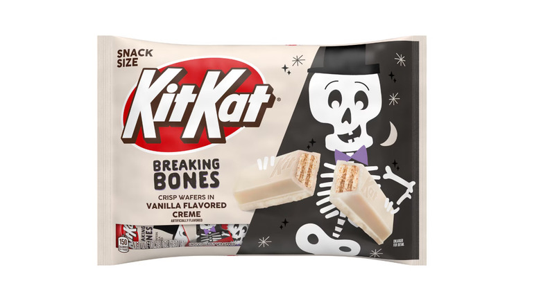 A Kit Kat Breaking Bones candy bar on a white background
