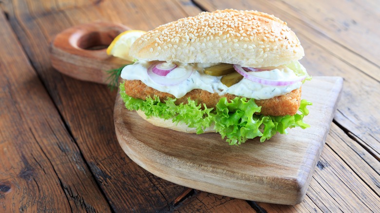 baked fish roll with white creamy remoulade