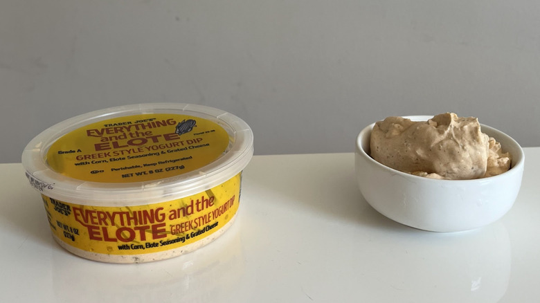 A small tub and bowl of Trader Joe's Everything and the Elote Dip