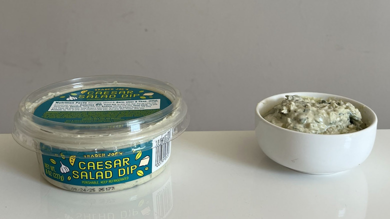 A container of Trader Joe's Caesar Salad Dip