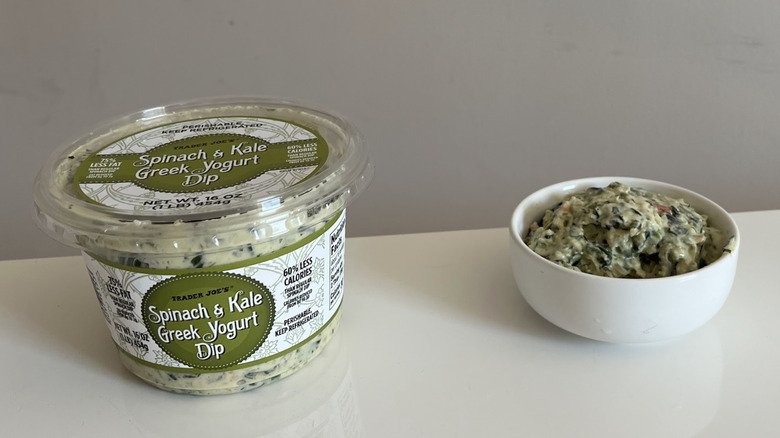 A tub of Trader Joe's Spinach and Kale Greek Yogurt Dip