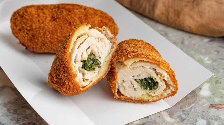 Chicken kiev sliced to show interior