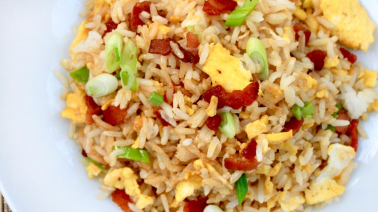Plate of fried rice with eggs