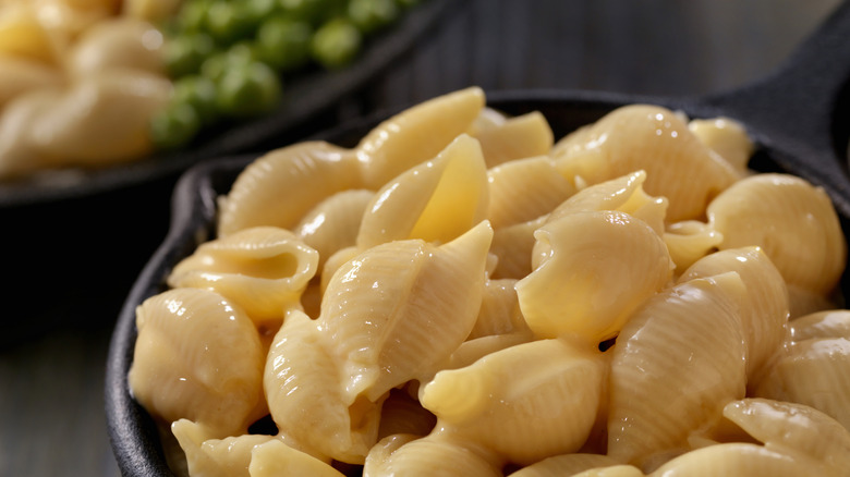 Macaroni and cheese shells in a bowl