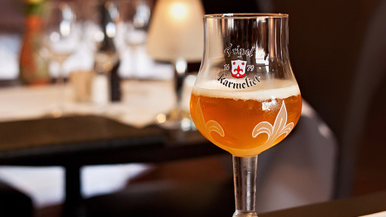 A tulip glass of Belgian tripel