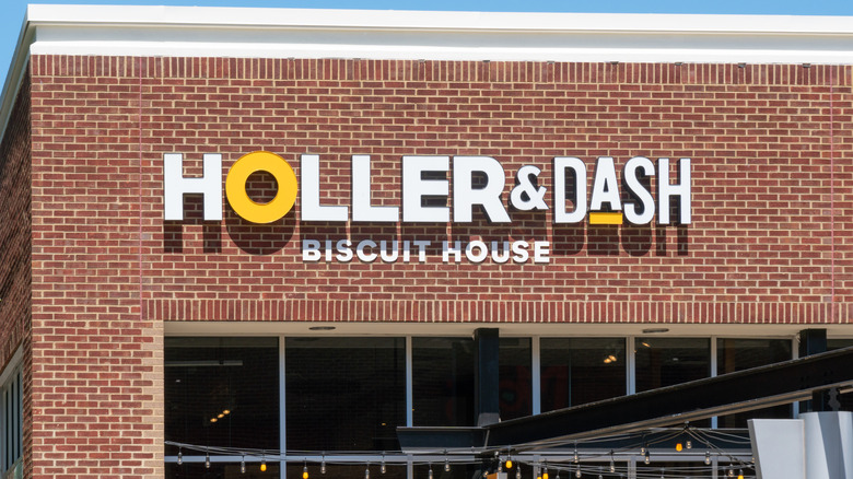 The exterior of a Holler & Dash Biscuit House location during the daytime