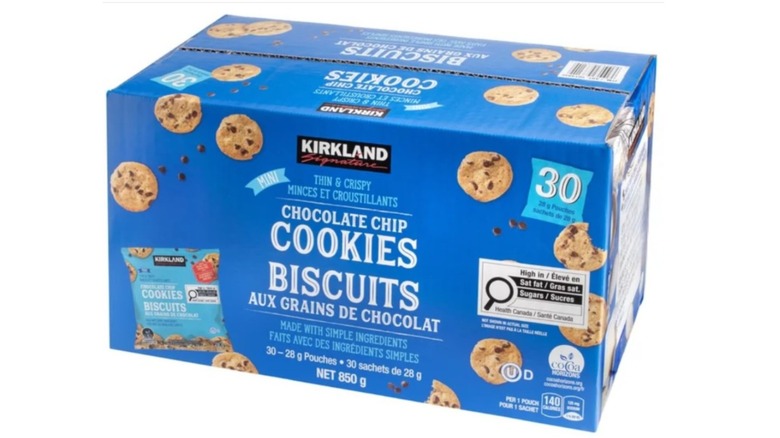 A box of Kirkland Thin & Crispy Chocolate Chip Cookies