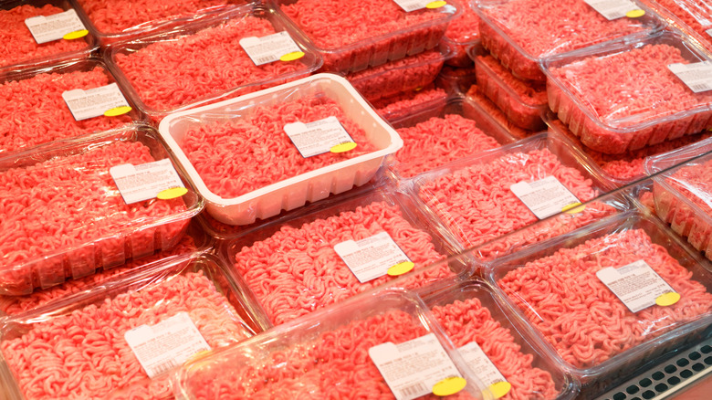 Packaged ground beef at the store