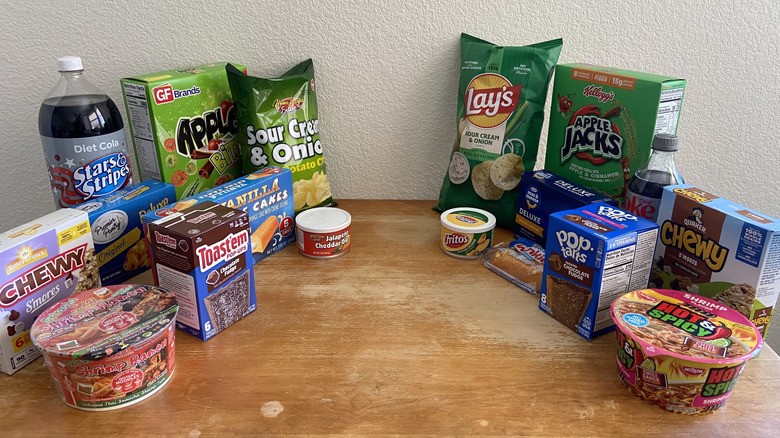 All Dollar Tree products on the left, a gap in the middle, and every name-brand product mirrored on the right