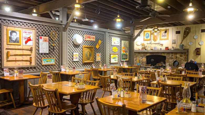 The interior of a bright, clean Cracker Barrel ready for service