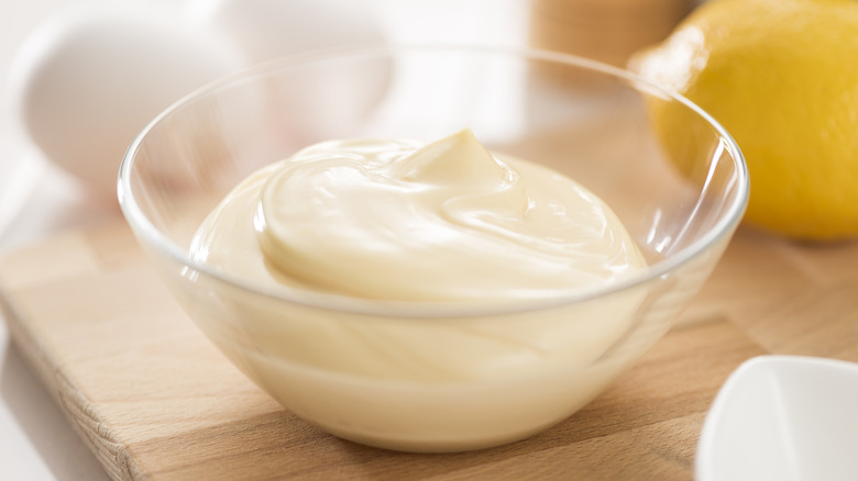 Small glass bowl of homemade mayo