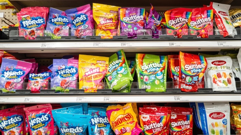 Bags of candy for sale at a Target.