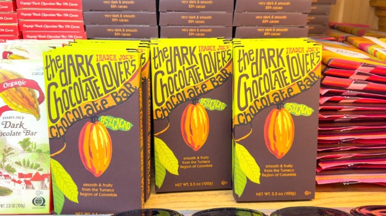 A number of Trader Joe's chocolate bars.