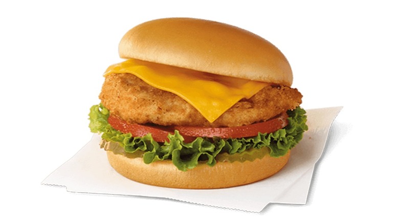 Chick-fil-A Deluxe Sandwich in front of white background