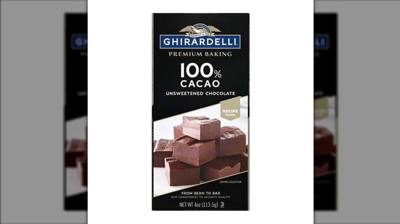 Ghirardelli Premium 100% Cacao Unsweetened Chocolate Baking Bar on a white background.