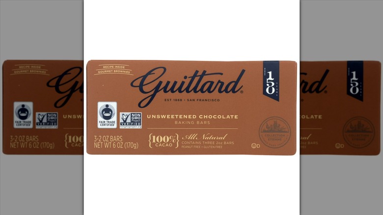 Guittard 100% Cacao Unsweetened Chocolate Baking Chocolate Bar on a white background.