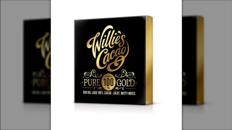 Willie's Cacao Pure 100 Gold chocolate bar on a white background.