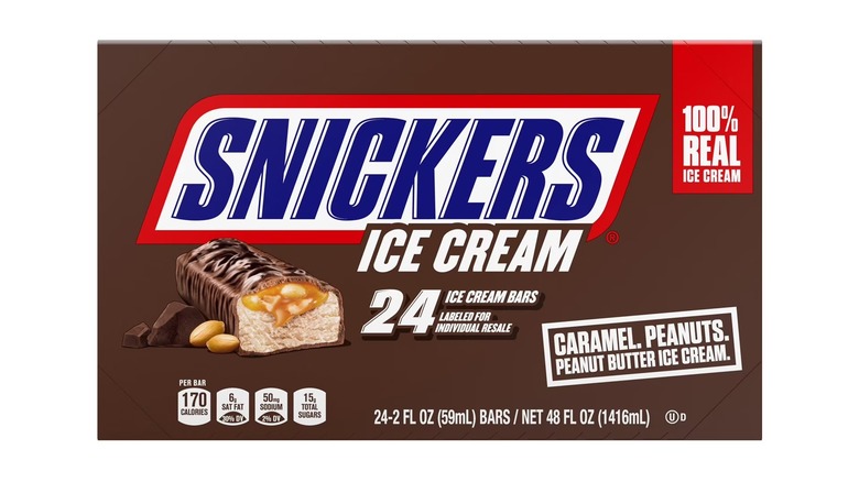 A box of Snickers Ice Cream Bars on a white background.