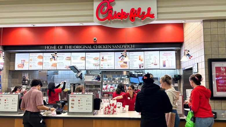 People ordering inside Chick-fil-A
