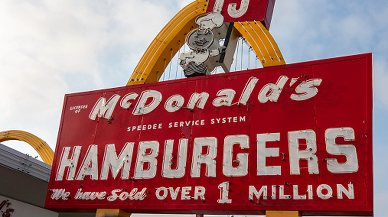 Vintage McDonald's signage advertising over one million hamburgers sold