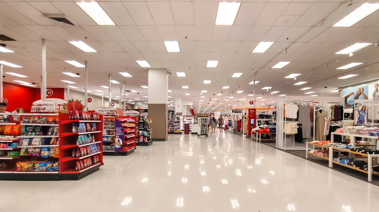 A wide walkway inside a Target store