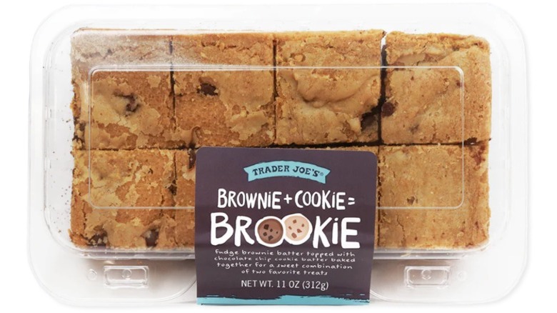 Plastic package of Brookies from Trader Joe's on white background