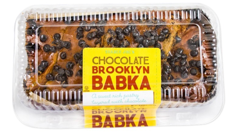 Plastic package of Chocolate Brooklyn Babka from Trader Joe's on white background