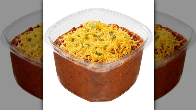 plastic tub of Kirkland Signature Beef Chili
