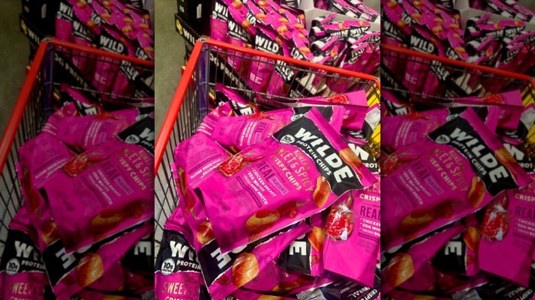 Korean Sweet & Spicy Wilde Protein Chips in a Costco shopping cart
