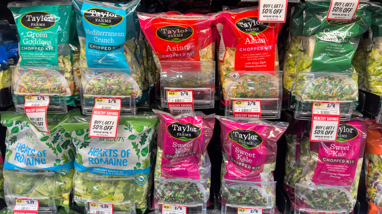 Bagged salad kits in the supermarket
