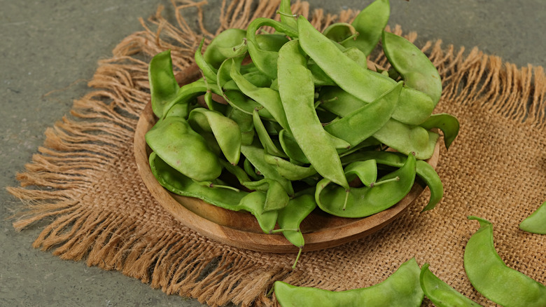 Snow peas on burlap