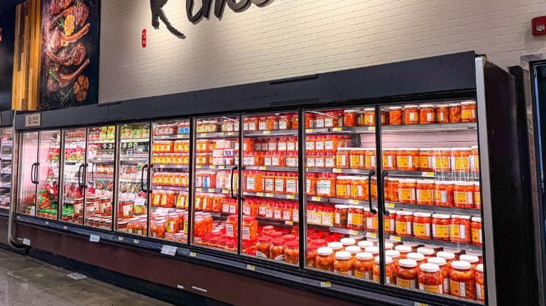 The refrigerated and frozen aisle at H Mart.