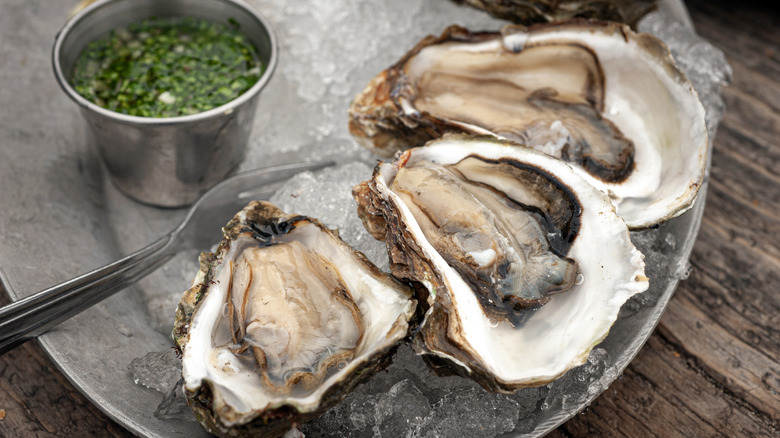 Fresh oysters with sauce