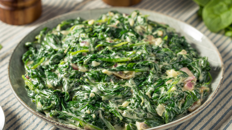 Bowl of creamed spinach