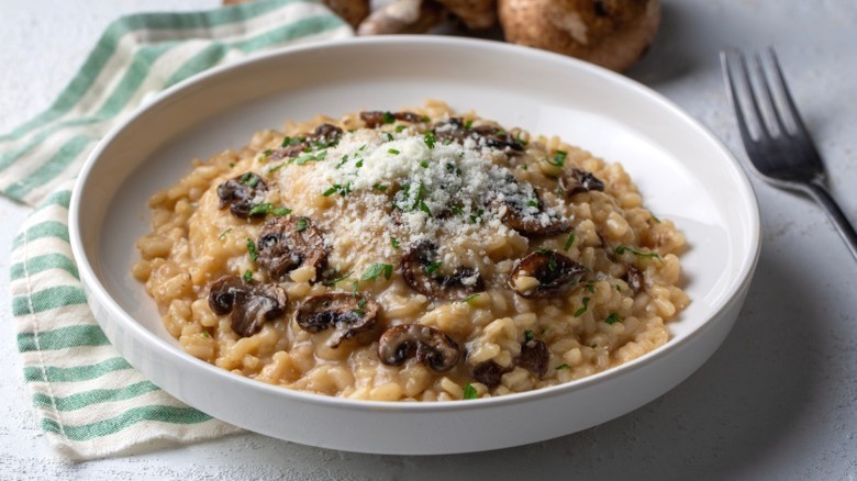 A bowl of mushroom risotto