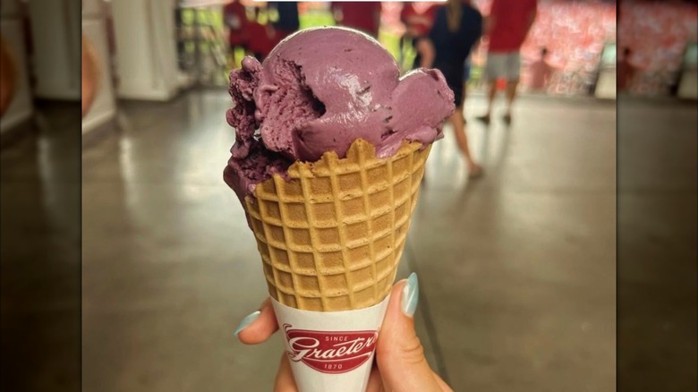 Person holding ice cream cone from Graeter's Ice Cream