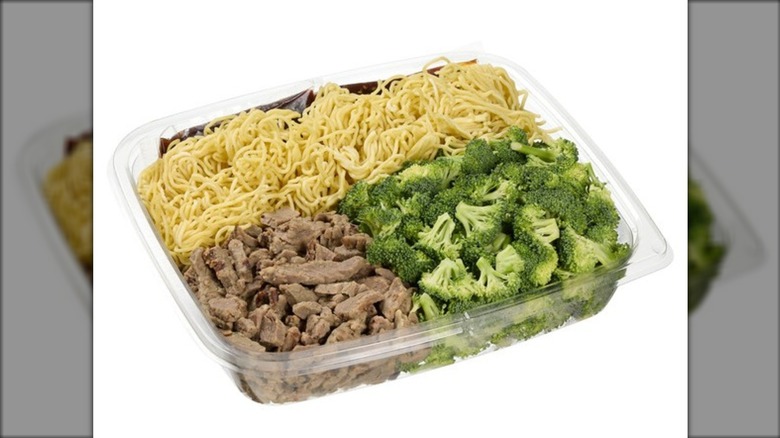 Kirkland Signature Beef and Broccoli with Noodles in a plastic container