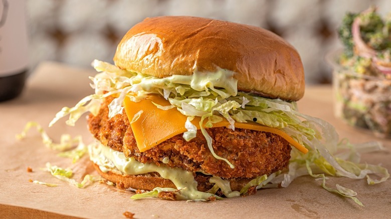 frosted cauliflower sandwich on table
