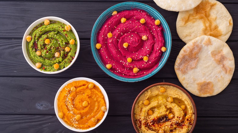 variety of hummus flavors