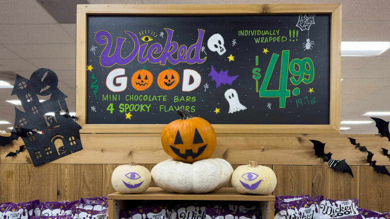 Trader Joe's Halloween display with pumpkins