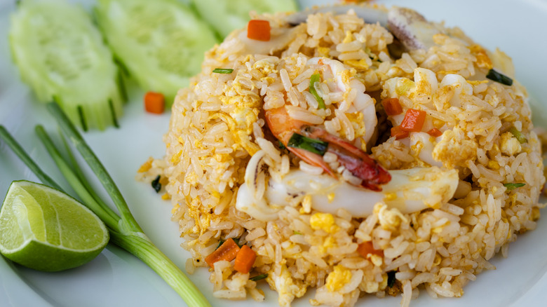 Seafood fried rice with shrimp and squid