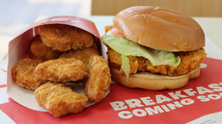 A Wendy's Crispy Chicken and nuggets, on a Wendy's tray