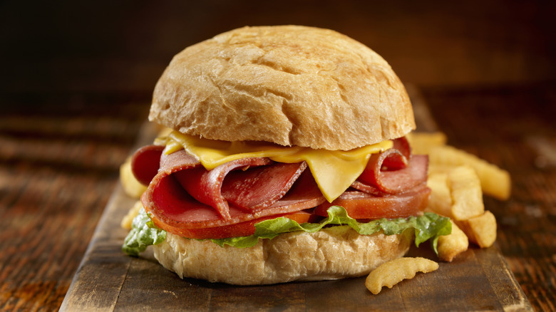 Fried bologna sandwich with fries
